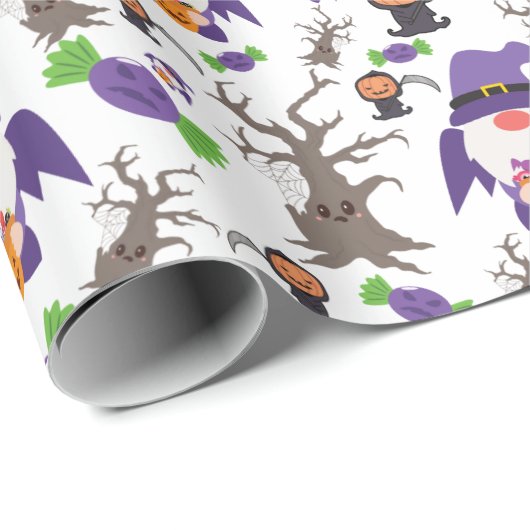 Cute Gnome Enge Pompoen Snoepjes Halloween Cadeau Cadeaupapier (Rol Hoek)