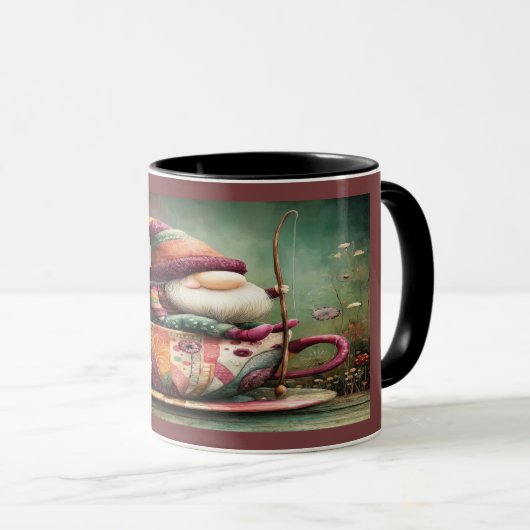 Cute Gnome Fishing in a Teacup Whimsical Mug (Devant droit)