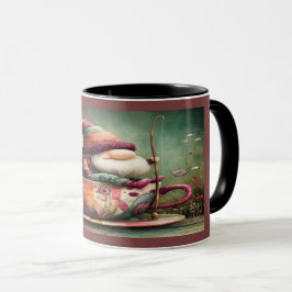 Cute Gnome Fishing in a Teacup Whimsical Mug Mok