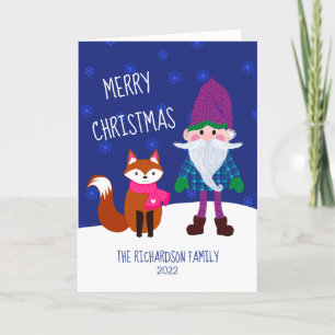 Cute Gnome Fox Snowflakes Merry Kerstry Feestdagen Kaart