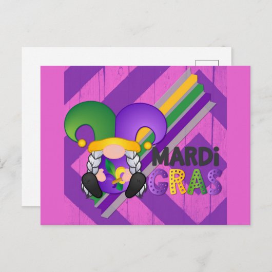 Cute Gnome Happy Mardi Gras Briefkaart (Voorkant / Achterkant)