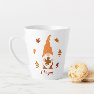 Cute Gnome Herfst Custom Name Falling Leaves Latte Mok