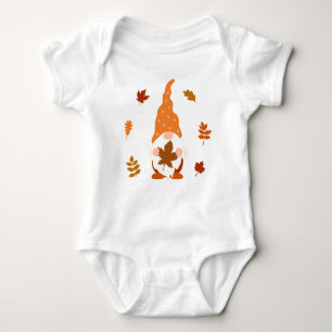 Cute Gnome Herfst Custom Name Falling Leaves T-Shi Romper