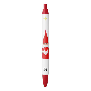 Cute Gnome Holding a Heart & Monogram Zwarte Inkt Pen