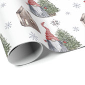 Cute Gnome House Tree Stars Pattern Cadeaupapier (Rol Hoek)
