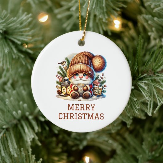 Cute Gnome kerst Keramisch Ornament (Boom)