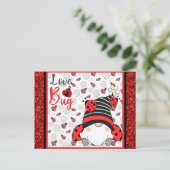 Cute Gnome Love Bug Ladybug Valentijnsdag Briefkaart (Staand voorkant)