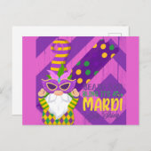 Cute Gnome Mardi Gras Beads Bling Briefkaart (Voorkant / Achterkant)