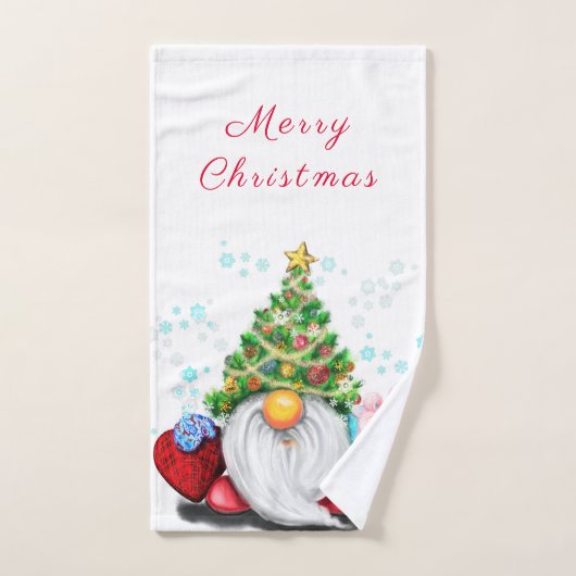 Cute Gnome met Pet met kerstbomen en cadeautjes -  Bad Handdoek (Handdoek)