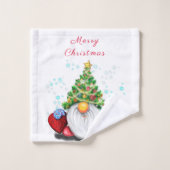 Cute Gnome met Pet met kerstbomen en cadeautjes -  Bad Handdoek (Wasdoekje)