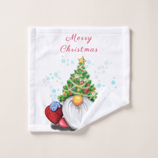 Cute Gnome met Pet met kerstbomen en cadeautjes -  Bad Handdoek (Wasdoekje)