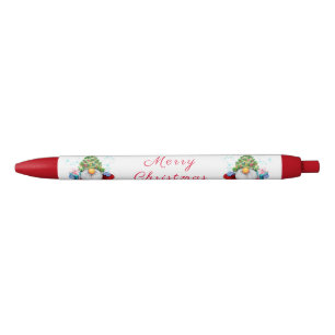 Cute Gnome met Pet met kerstbomen en cadeautjes -  Blauwe Inkt Pen