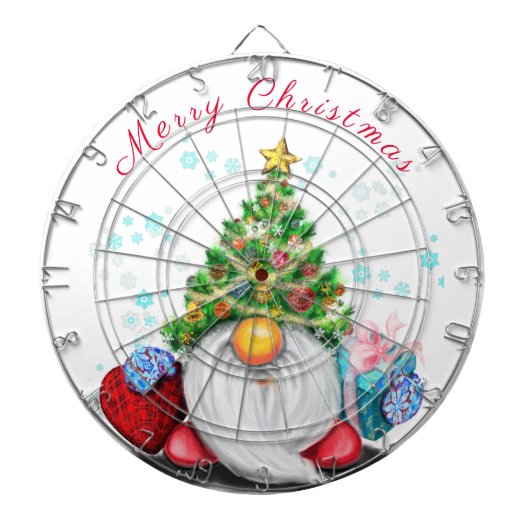 Cute Gnome met Pet met kerstbomen en cadeautjes -  Dartbord (Voorkant)