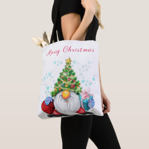 Cute Gnome met Pet met kerstbomen en cadeautjes - Draagtas