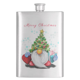 Cute Gnome met Pet met kerstbomen en cadeautjes -  Flacon
