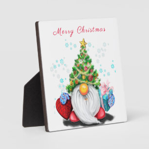 Cute Gnome met Pet met kerstbomen en cadeautjes - Fotoplaat
