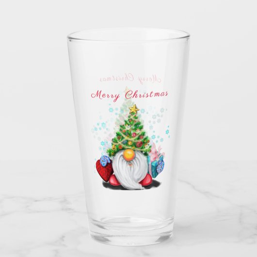 Cute Gnome met Pet met kerstbomen en cadeautjes -  Glas (Voorkant)