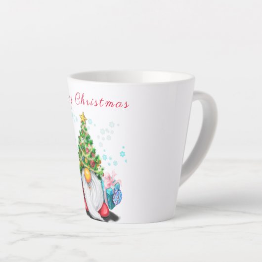 Cute Gnome met Pet met kerstbomen en cadeautjes -  Latte Mok (Rechterhoek)
