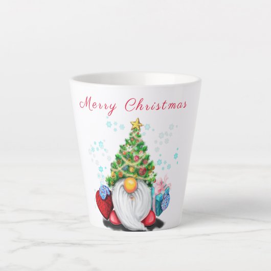 Cute Gnome met Pet met kerstbomen en cadeautjes -  Latte Mok (Voorkant)