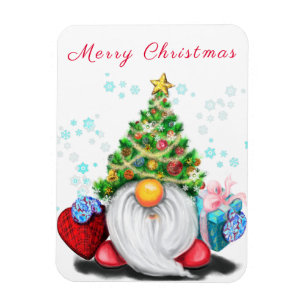 Cute Gnome met Pet met kerstbomen en cadeautjes -  Magneet