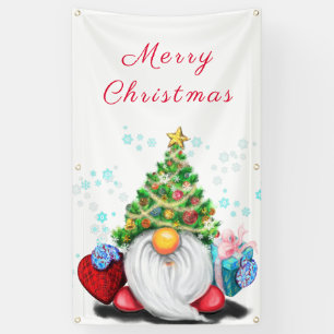 Cute Gnome met Pet met kerstbomen en cadeautjes -  Spandoek