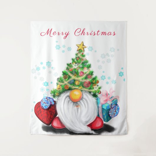 Cute Gnome met Pet met kerstbomen en cadeautjes - Wandkleed (Voorkant)