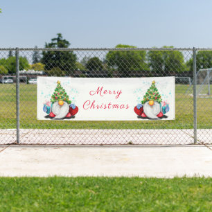 Cute Gnome met Pet voor kerstbomen en cadeautjes Spandoek