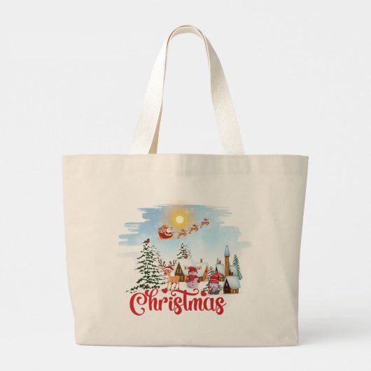 Cute Gnome, Snowman Celebring Kerstfeestdag Grote Tote Bag (Achterkant)