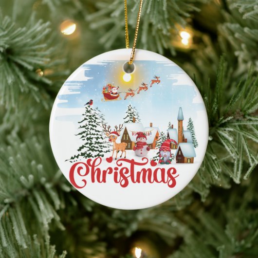 Cute Gnome, Snowman Celebring Kerstfeestdag Keramisch Ornament (Boom)