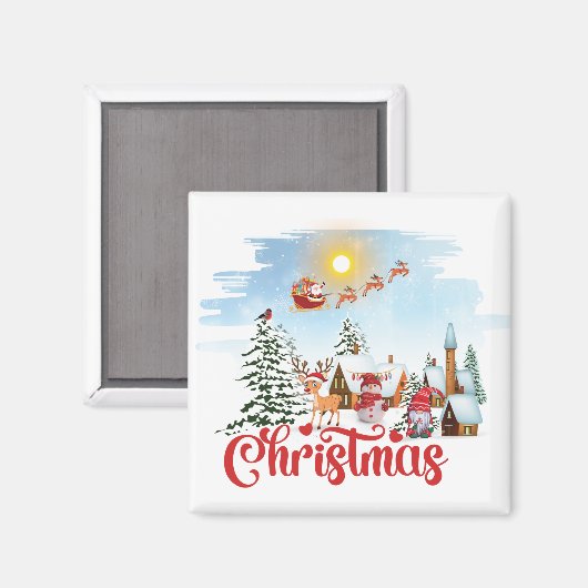 Cute Gnome, Snowman Celebring Kerstfeestdag Magneet (Voorkant / Achterkant)