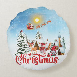Cute Gnome, Snowman Celebring Kerstfeestdag Rond Kussen