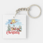 Cute Gnome, Snowman Celebring Kerstfeestdag Sleutelhanger (Achterkant)