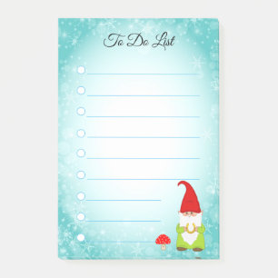 Cute gnome sur un post-it ligné turquoise et blanc