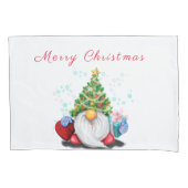 Cute Gnome with Christmas Tree Hat and Gift - Fun  Kussensloop (Voorkant)