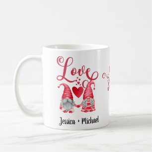 Cute Gnomes Couple Red Hearts Love Typography Koffiemok