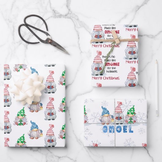 Cute Gnomes kerst Waterverf Inpakpapier Vel (Voorkant)