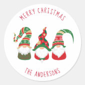 Cute Gnomes Merry Kerstmis Ronde Sticker (Voorkant)
