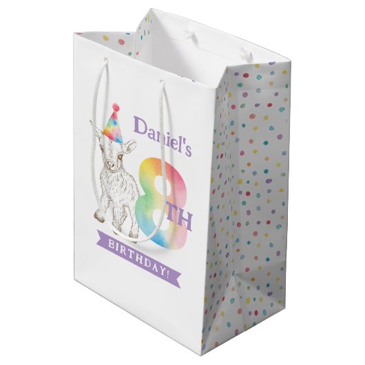 Cute Goat Farm Animal Pastel 8e Anniversaire Sac (Dos Angle)