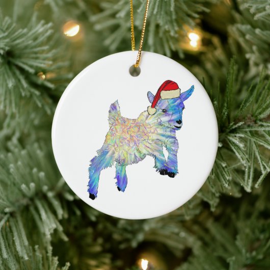 Cute Goat met een kersthoed Keramisch Ornament (Boom)