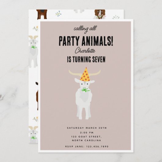 Cute Goats Farm Party Animals Goat Birthday Theme Kaart (Voorkant / Achterkant)