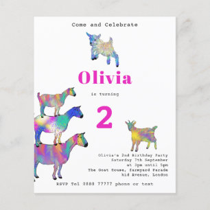Cute Goats Girls 2e verjaardag roze Flyer
