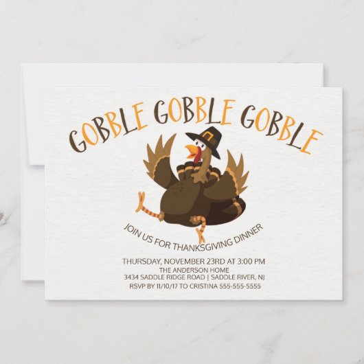 Cute Gobble Gobble Turquie Thanksgiving Invitation (Devant)