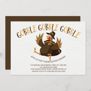 Cute Gobble Turkey Thanksgiving Invitation Kaart
