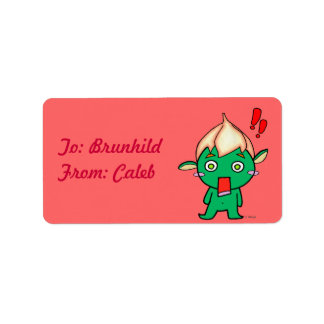 Cute Goblin met een bloem op zijn hoofd Etiket