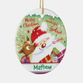 Cute Godson, Santa, Deer & Cadeaus, Kerstmis Keramisch Ornament (Rechts)