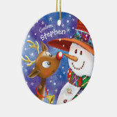 Cute Godson, Snowman & Deer, Kerstmis Keramisch Ornament (Rechts)