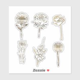 Cute Gold Abstract Flowers Drawing Sticker