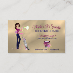 Cute Gold Cartoon Maid Cleaning Services Visitekaartje