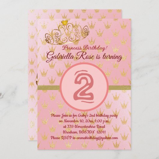 Cute Gold Crowns Invitation de fête d'anniversaire (Devant / Derrière)