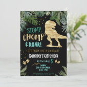 Cute gold Dinosaur Birthday party Kaart (Staand voorkant)